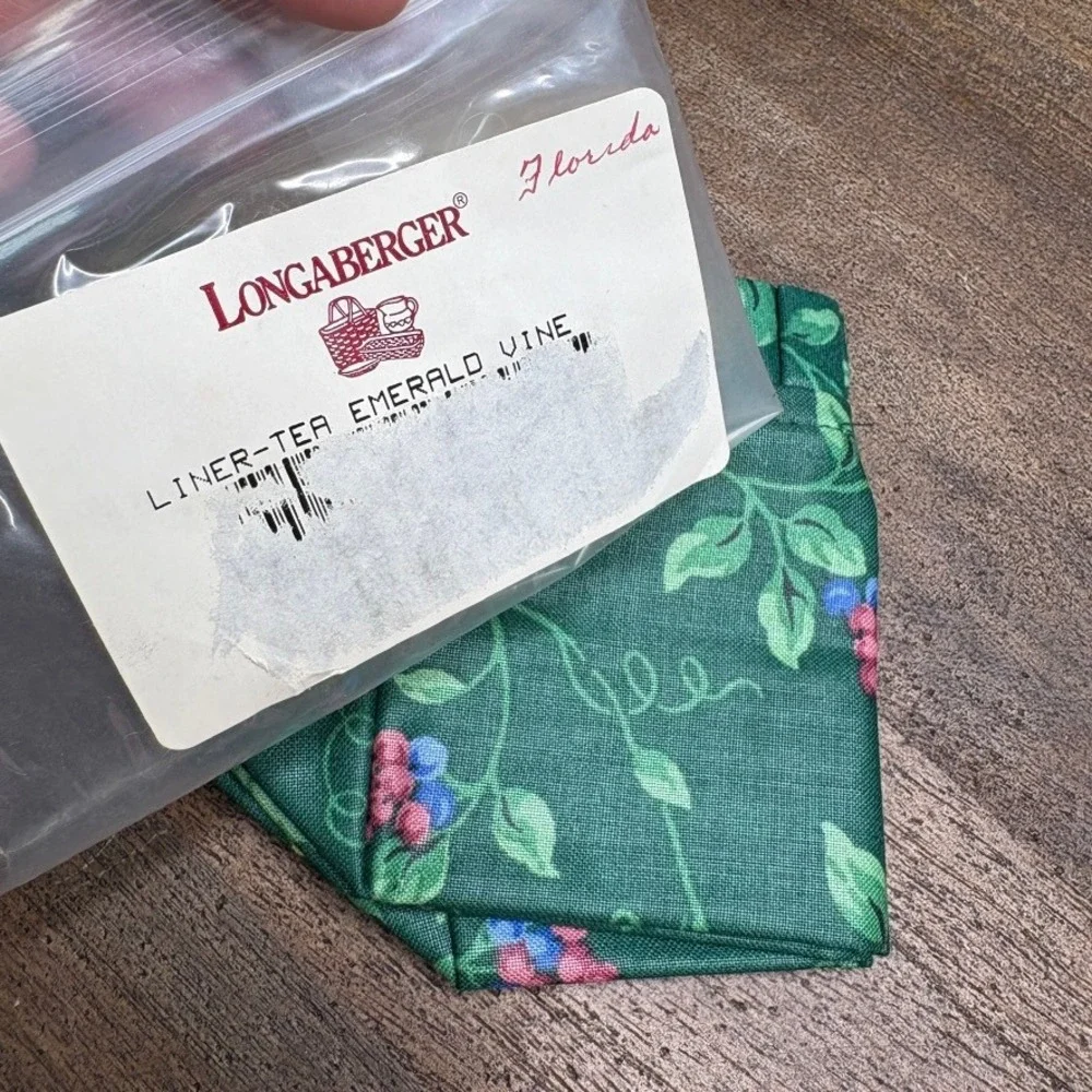 LONGABERGER Tea Basket Liner Fabric‎ Emerald Vine 100% Cotton NEW